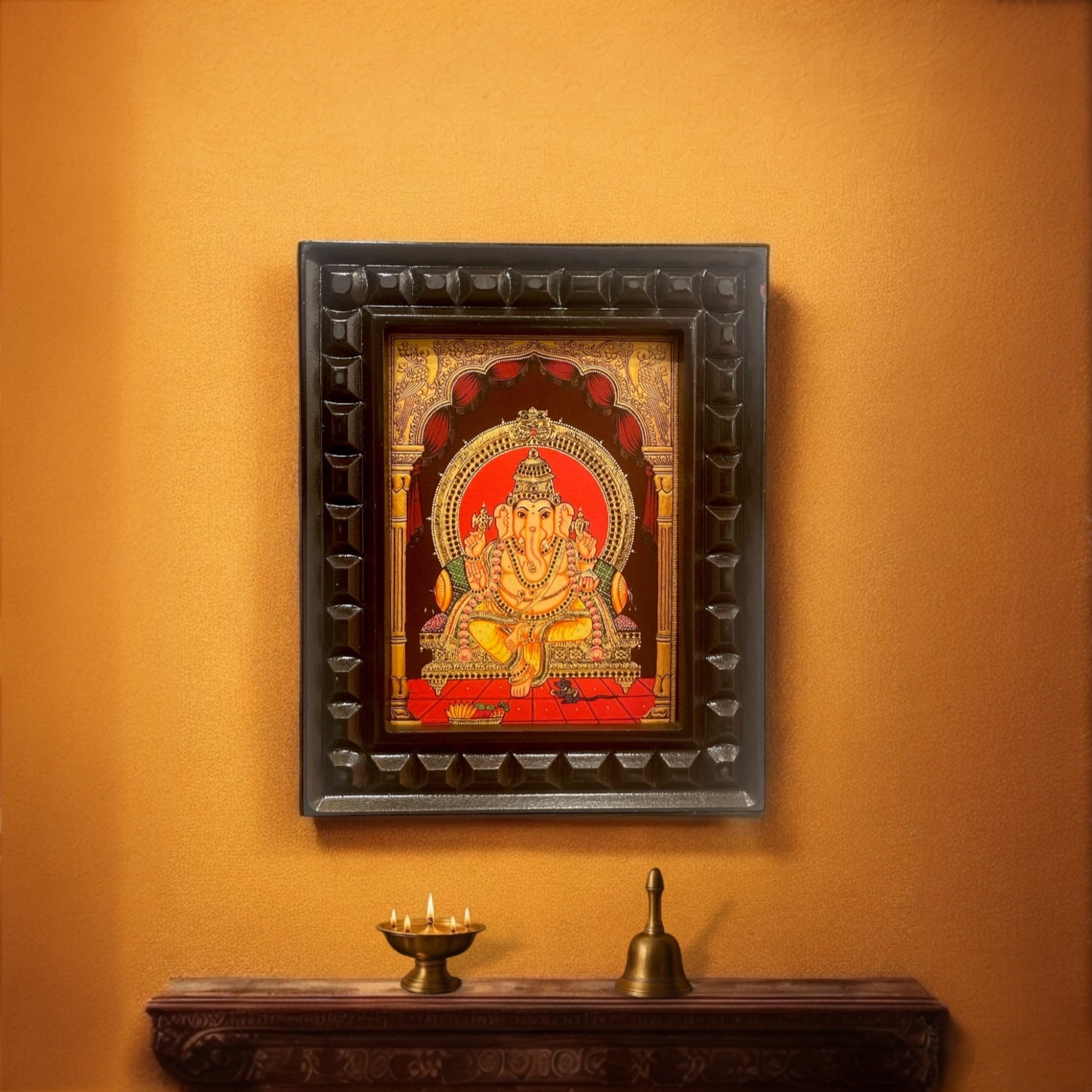 Shree Ganesha-2 Gold Leafed Art With Wooden Frame