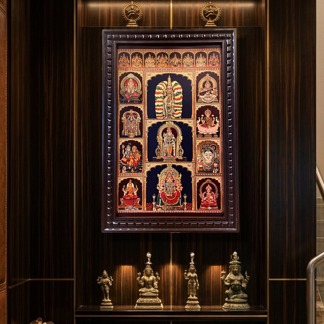 19 Gods Photo Frame | Tirupati Balaji, Lakshmi, Ganesha, Saraswati & Navagraha Frame | Premium Pooja Room Wall Decor | Vastu Divine Frame