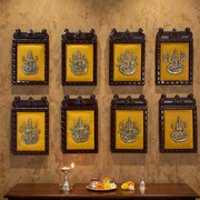 Ashtalakshmi Brass Wall Art with Golden Silk Backdrop – Sacred Décor for Homes &amp; Workspaces