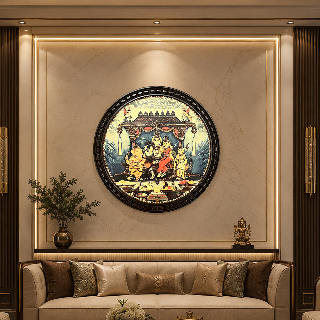 Shiva Parivar - Gold Leaf Wall Art Frame | Lord Shiva Family Decor
