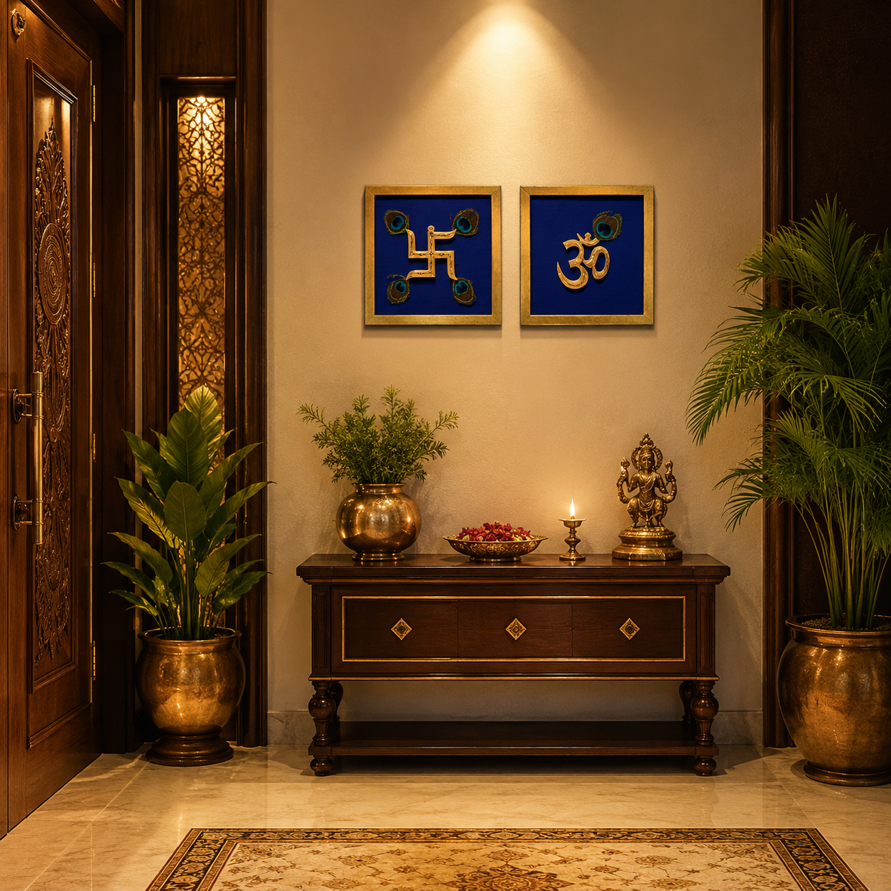 Om & Swastik Gold Frame Wall Art | Luxury Spiritual Decor