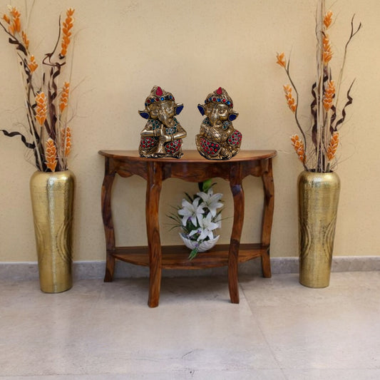 Handcrafted Lord Ganesha Idols with Colorful Stones 2 – Brass Finish on Blue Silk Base