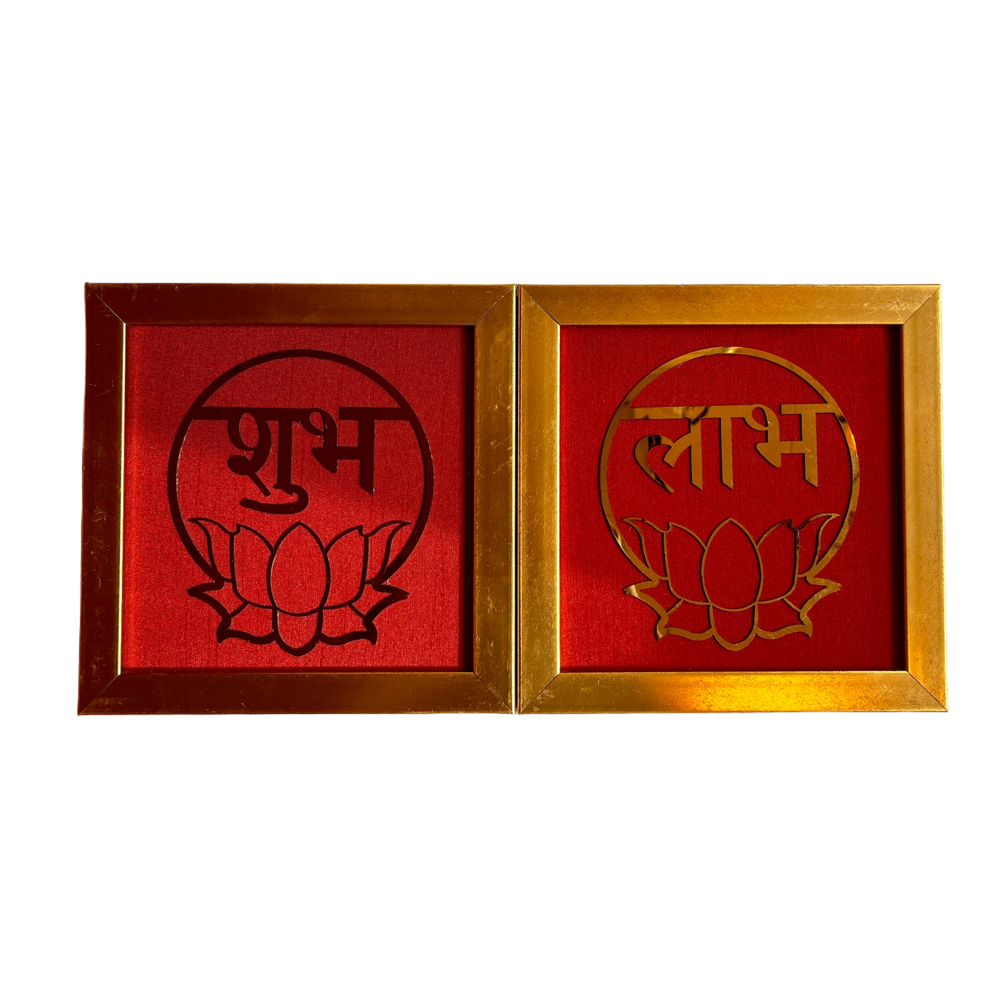 Shubh Labh Decor Red Silk With Golden Frame