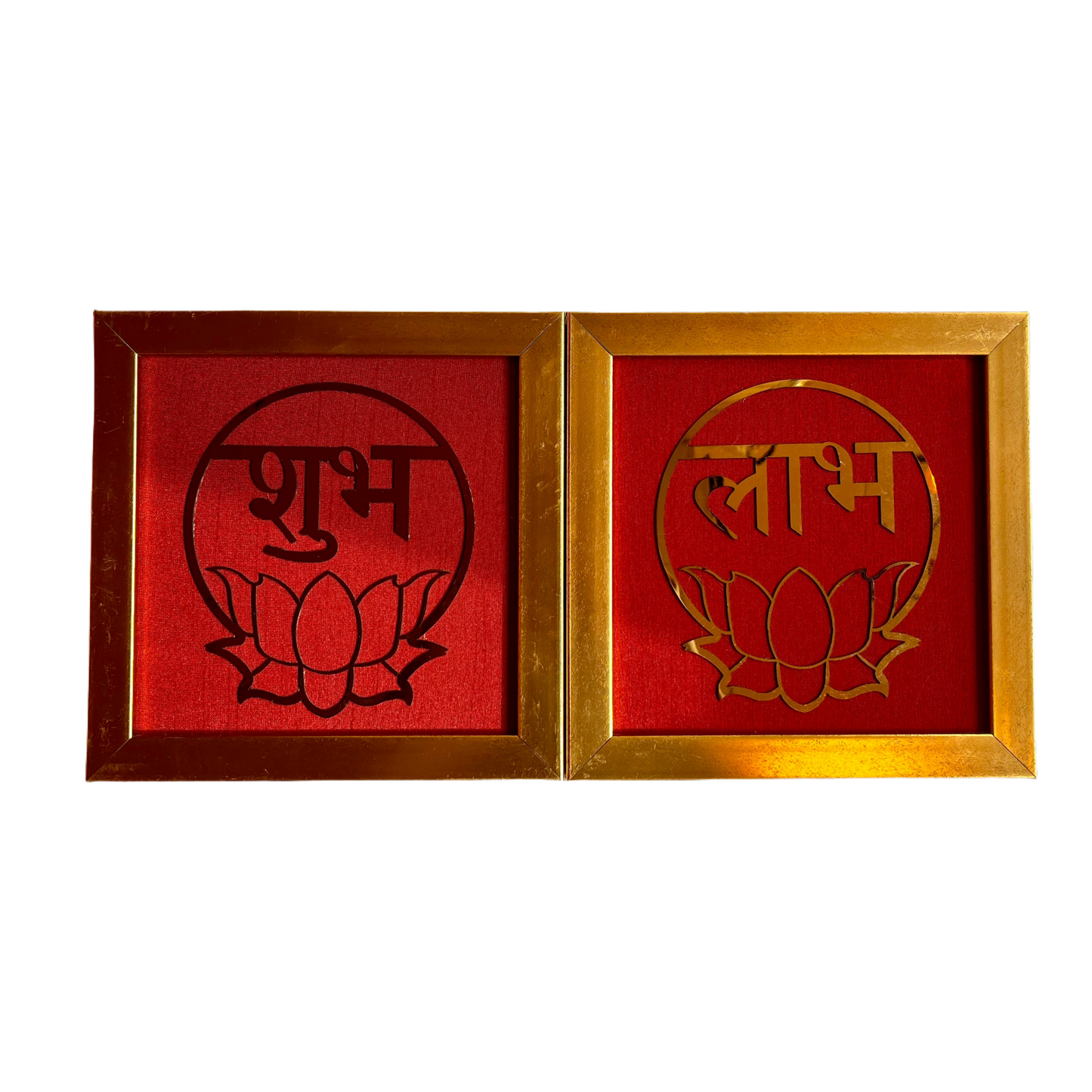 Shubh Labh Decor Red Silk With Golden Frame