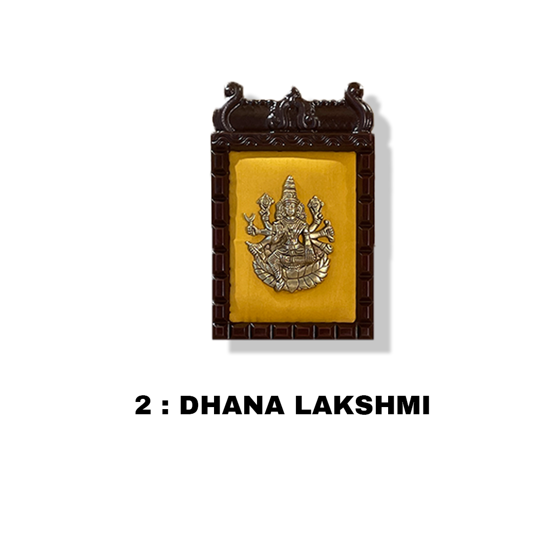Ashtalakshmi Brass Wall Art with Golden Silk Backdrop – Sacred Décor for Homes &amp; Workspaces