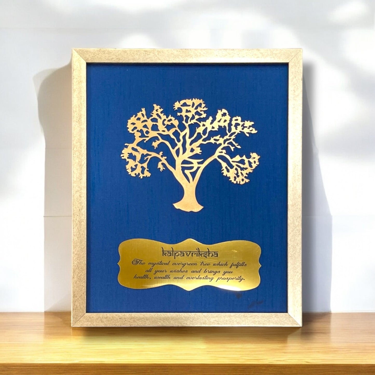 Wishfulfillng Kalpavriksha Tree Metal with Blue Silk Background