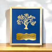 Wishfulfillng Kalpavriksha Tree Metal with Blue Silk Background