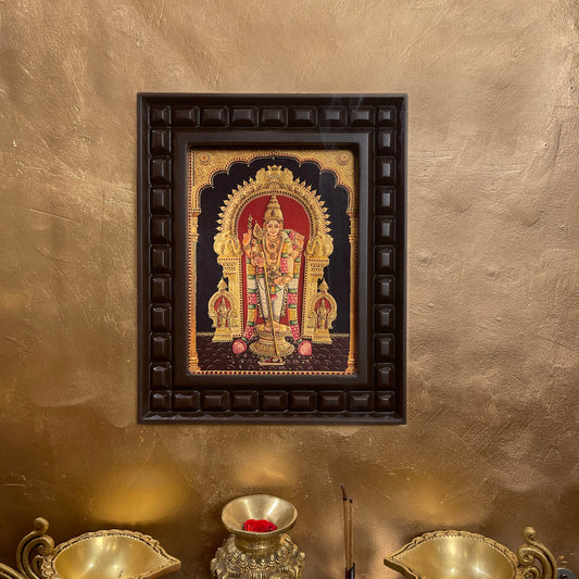 Tiruchendar Murugan Gold Leafed Art With Wooden Frame