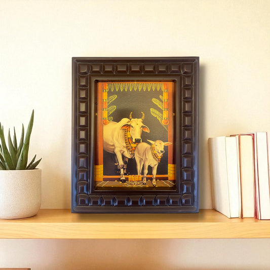 Gruhapravesha Gomatha  Gold Leafed Art with Wooden Frame