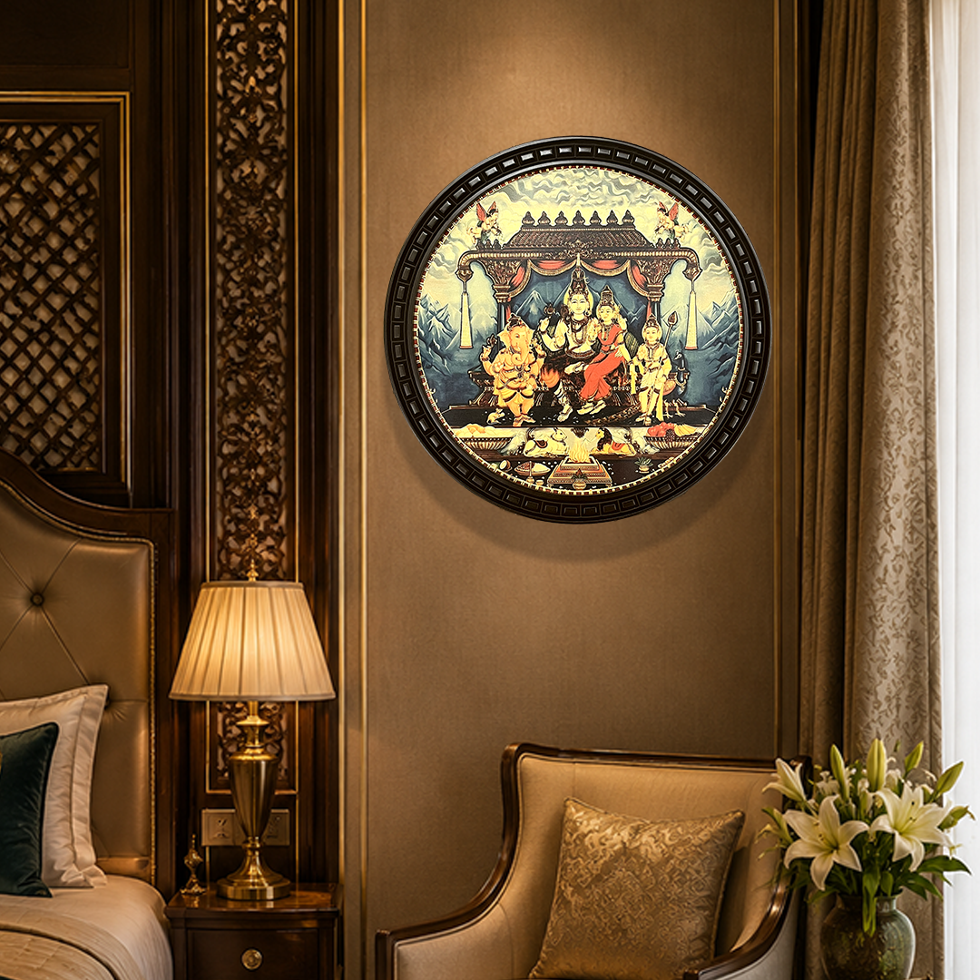Shiva Parivar - Gold Leaf Wall Art Frame | Lord Shiva Family Decor