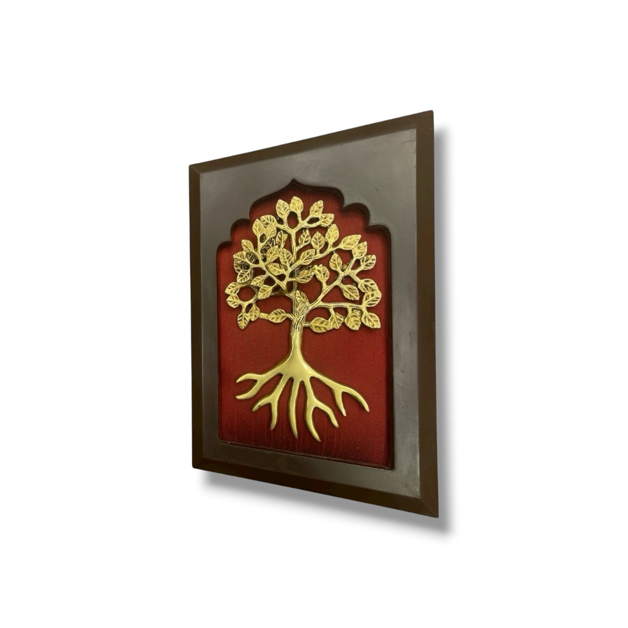 Brass Kalpavriksha with wine red in wooden frame
