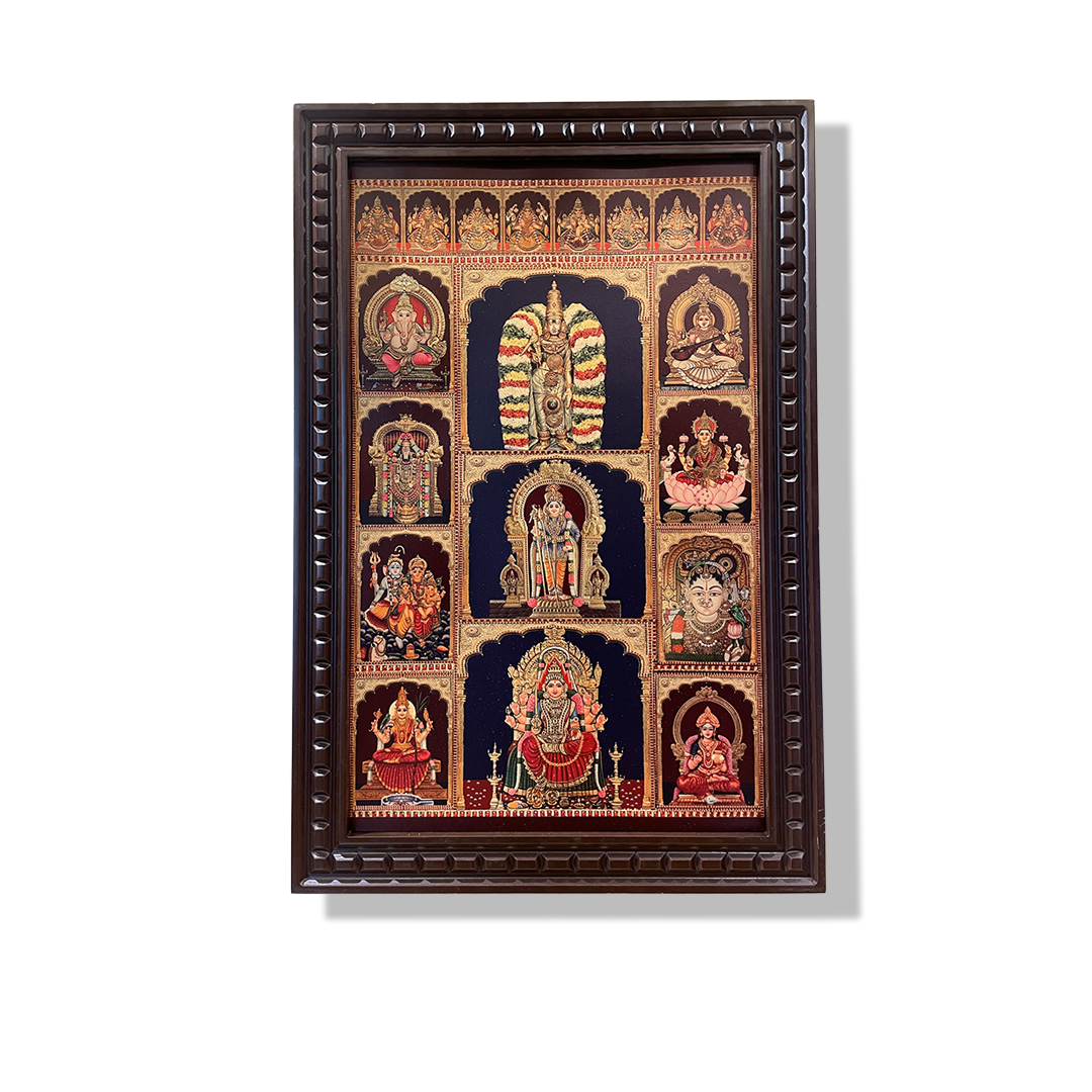 19 Gods Photo Frame | Tirupati Balaji, Lakshmi, Ganesha, Saraswati & Navagraha Frame | Premium Pooja Room Wall Decor | Vastu Divine Frame