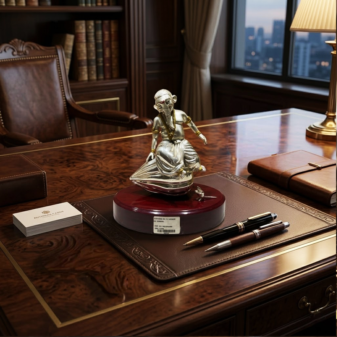 Ganesha Idol – Silver Finish Artistic Balancing Ganesha for Home, Office & Gift Decor