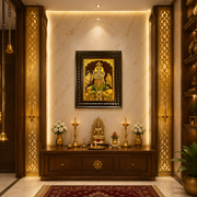 Shree Vishnu Satya Narayana Swaroop Gold Leaf Art Painting | Traditional Pooja Room Wall Decor | Premium Wooden Frame by ESTUDIO