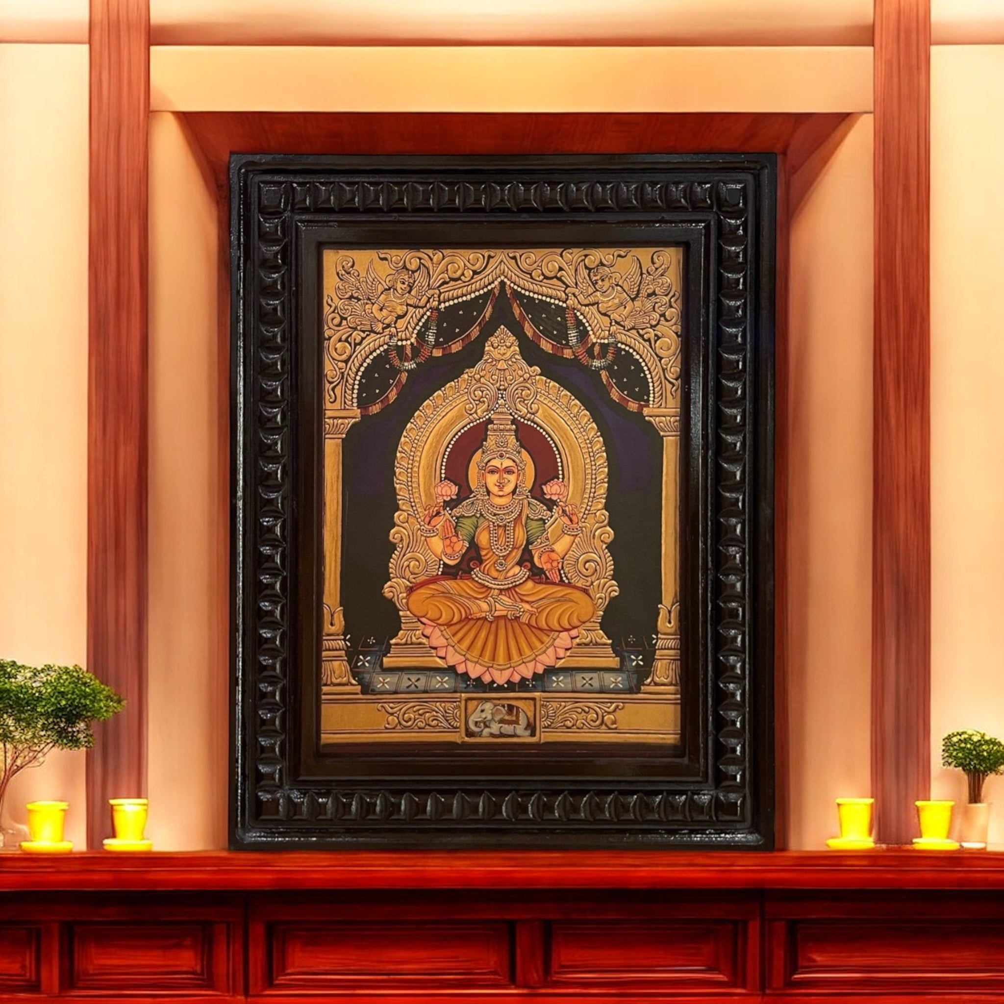 Shree Lakshmi Gold Leafed Art With Wooden Frame