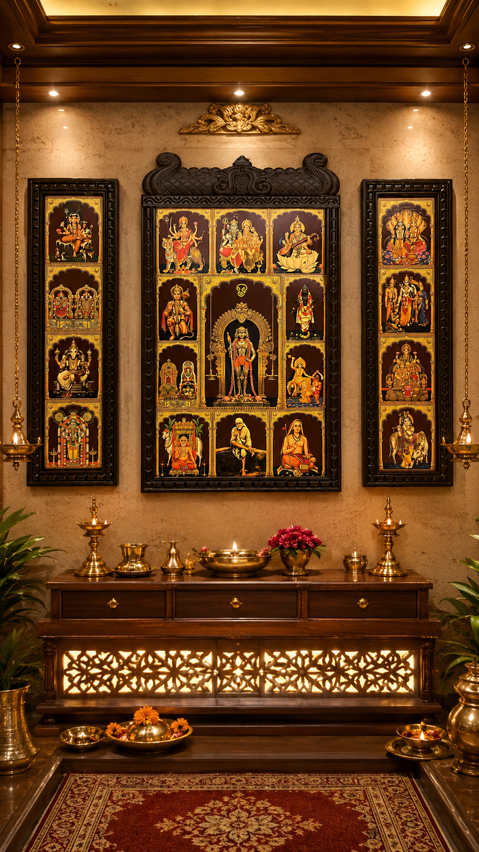 19 Gods Gold Leaf Wall Art | Premium Pooja Room Frame | Estudio