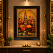 Shiva Parivar Gold Leaf Art | Premium Rosewood Frame Wall Art