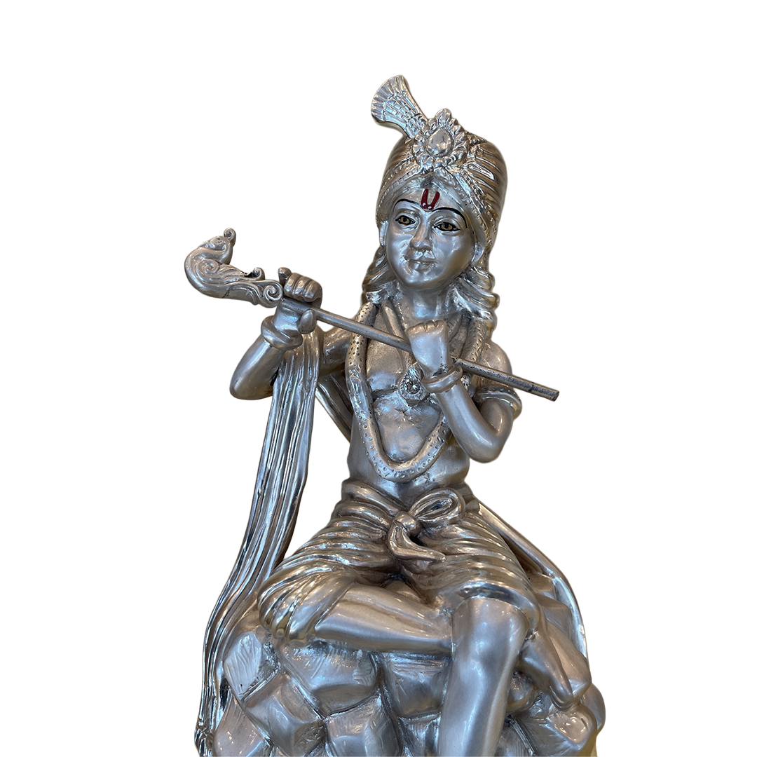 Silver Krishna Idol | 14 Inch Premium , Estudio Decor Statue for Home & Pooja Room