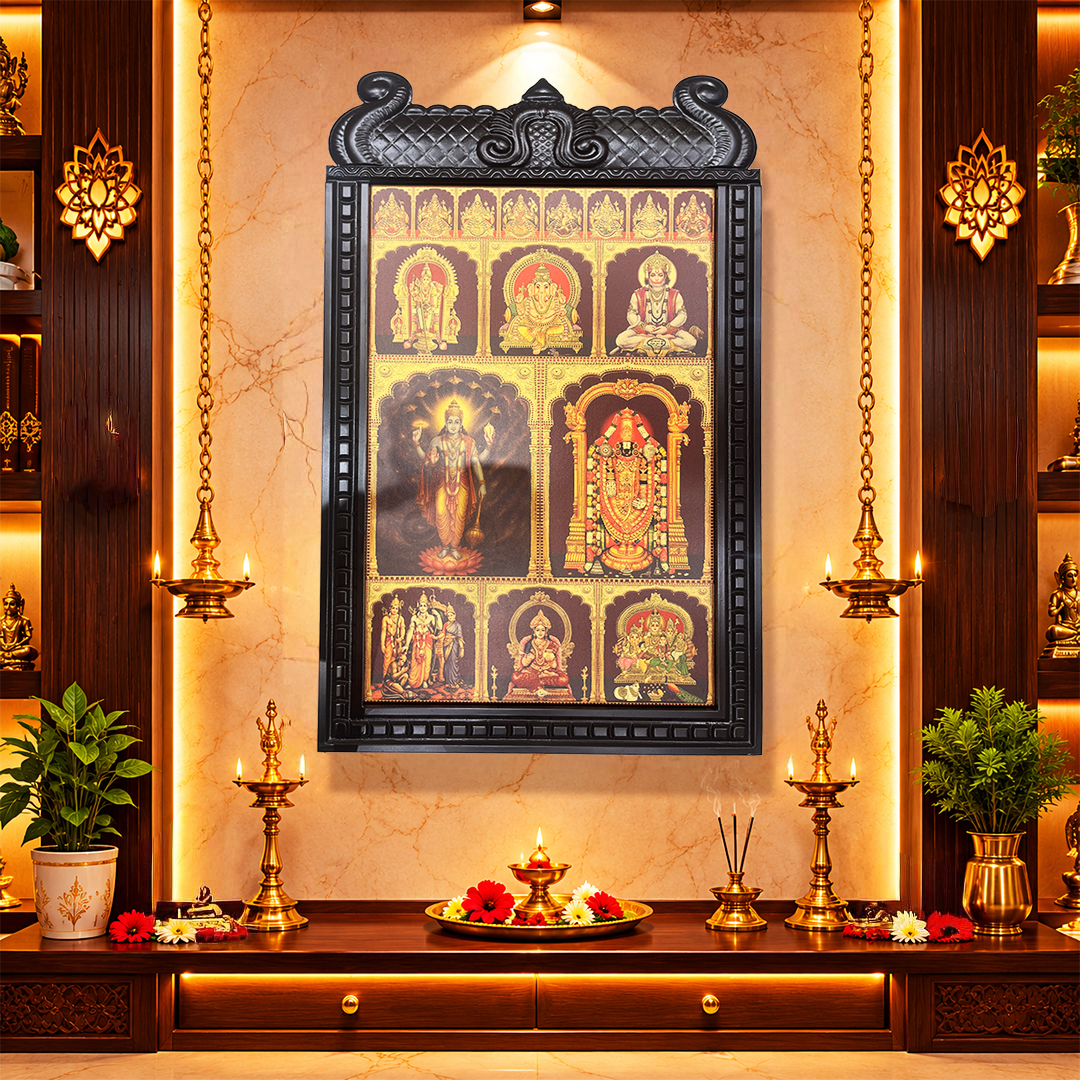 Divine 17 Gods Temple Wall Frame - Spiritual Wall Art for Home & Pooja Room