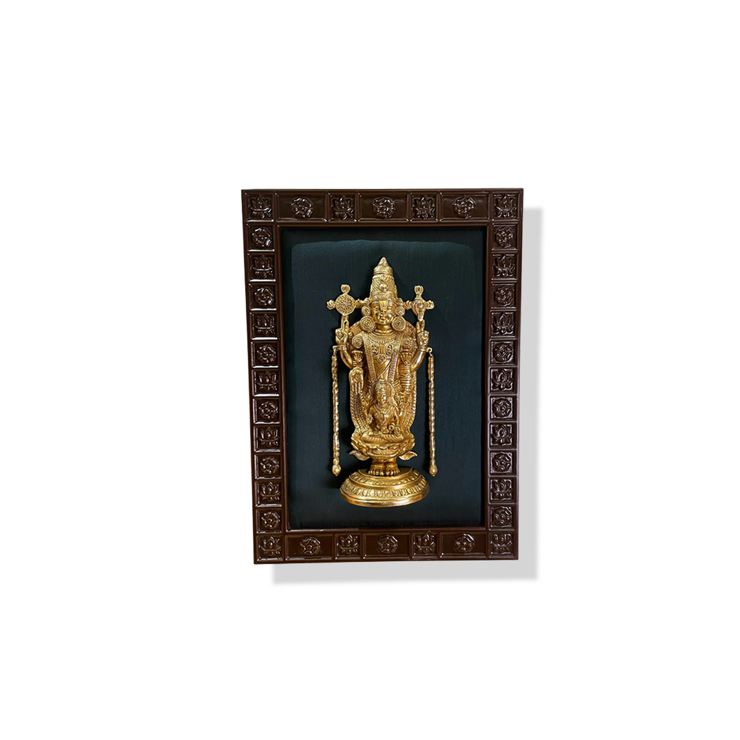 Tirupati Balaji Brass Luxury Green Silk Pooja Wall Frame with Gold Deity , Not Just a Frame… It’s Divine Art ✨