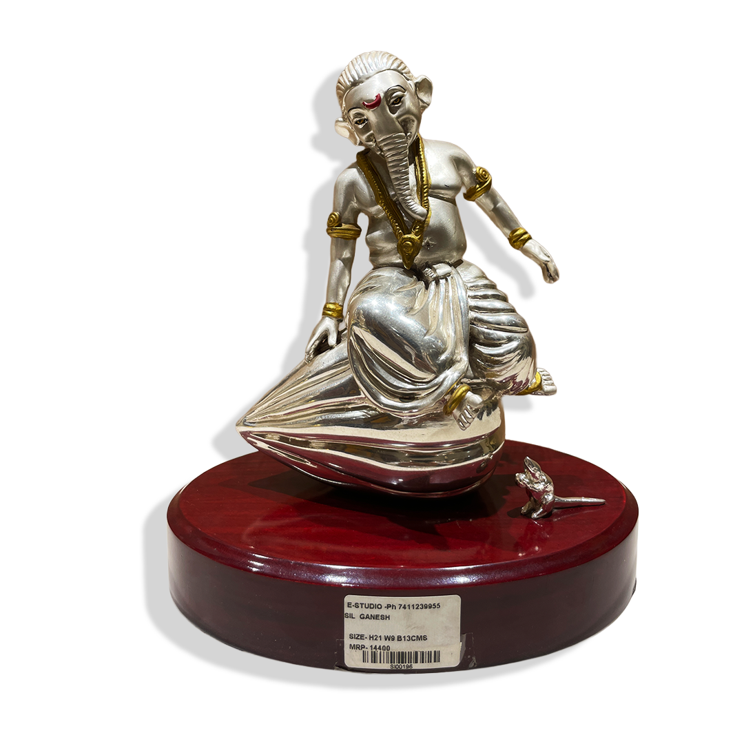 Ganesha Idol – Silver Finish Artistic Balancing Ganesha for Home, Office & Gift Decor