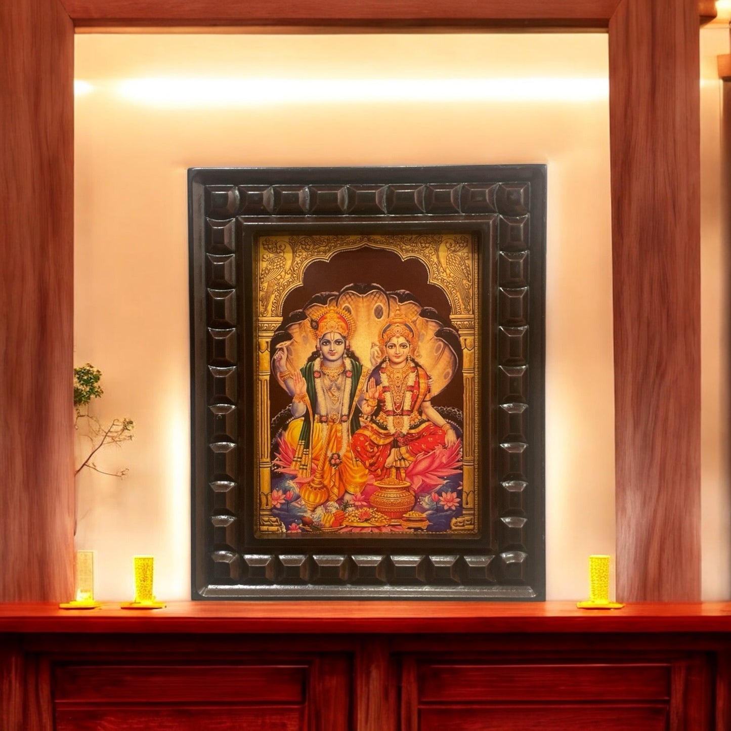 Lakshmi Narayana Gold foiled art Within wooden frame