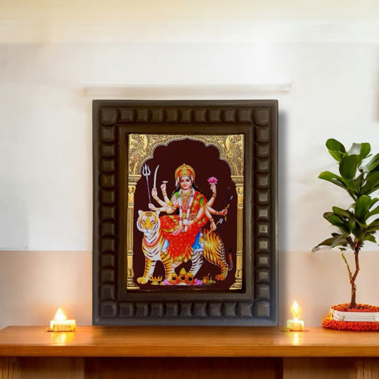 Durga Devi-3 Gold foiled art within wooden frame