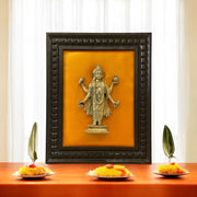 Brass Dhanvanthri on Golden Silk in Wooden Frame