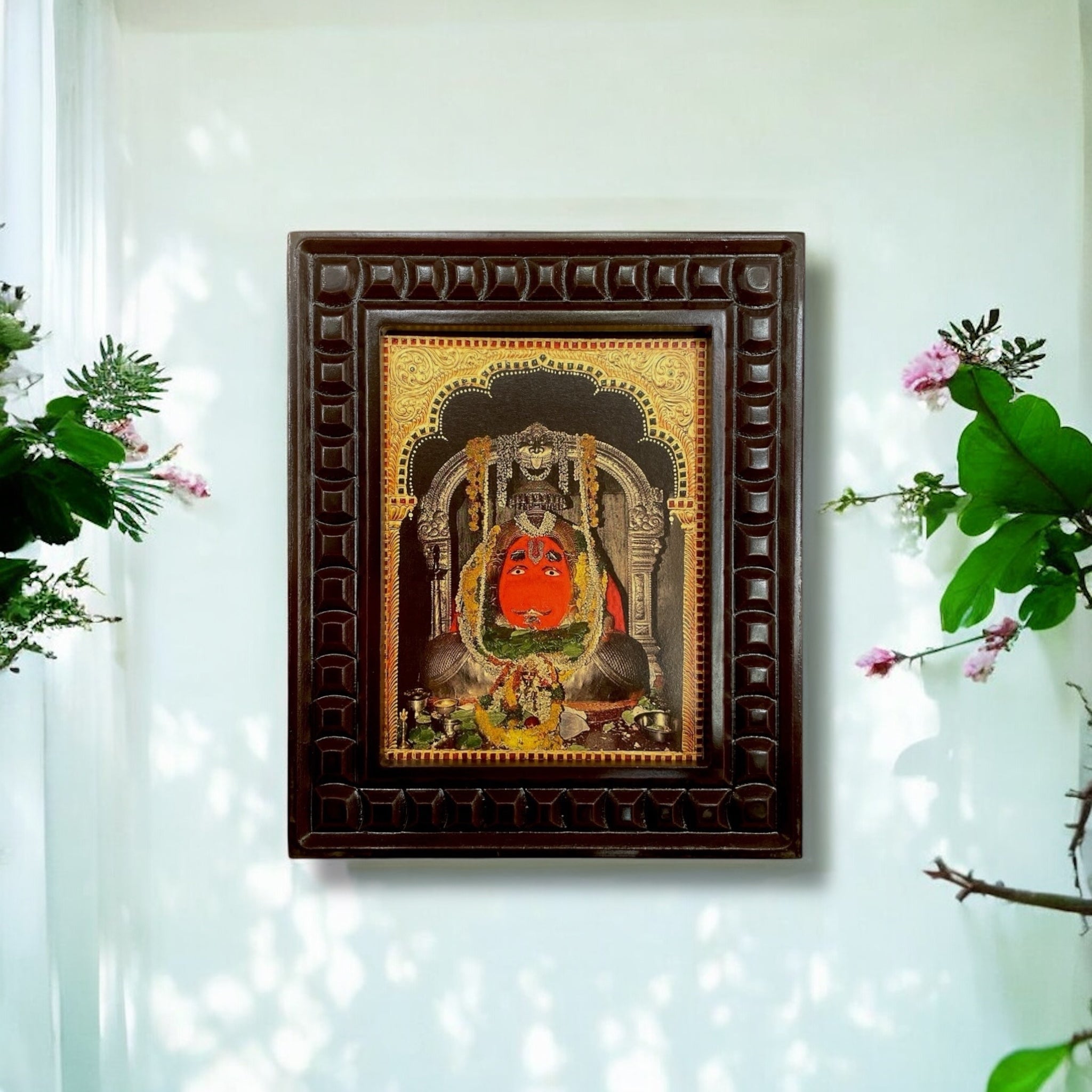 Salasar Balaji Hanuman Gold Leafed Art With Wooden Frame
