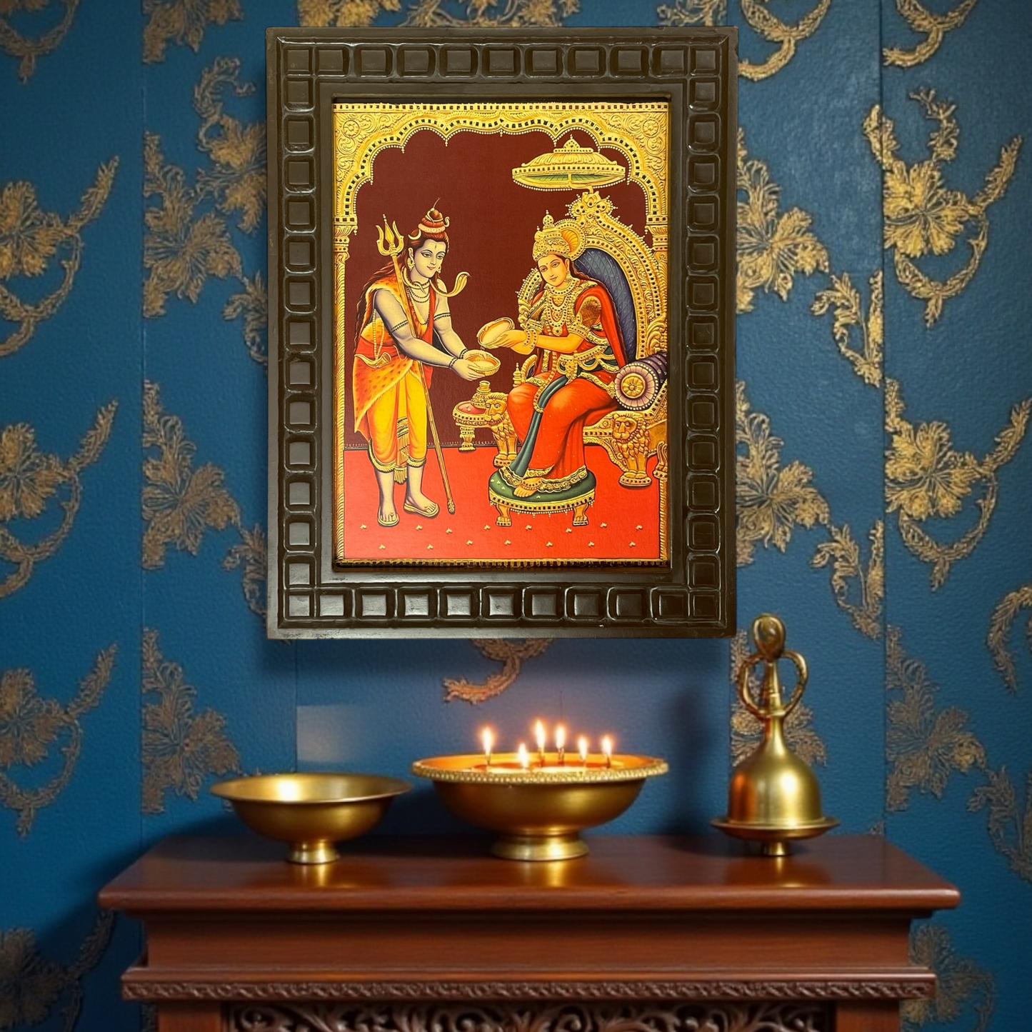 Shiva & Annapurna Gold Leafed Art With Wooden Frame
