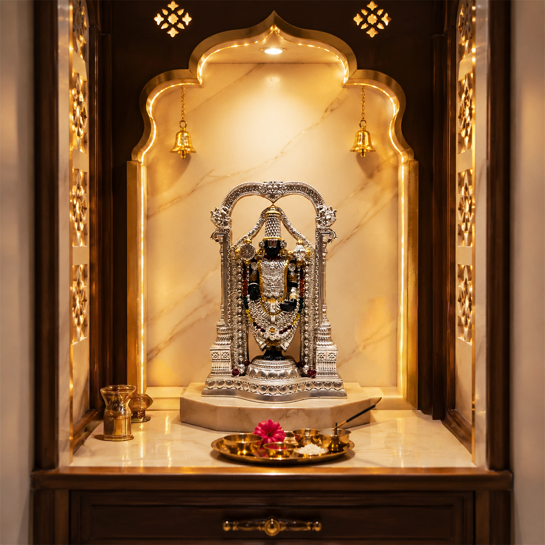Balaji Idol for Home | Tirupati Balaji Statue | Sri Venkateswara Murti for Pooja Room | Silver Finish Divine Decor