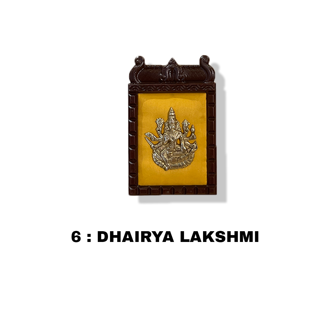 Ashtalakshmi Brass Wall Art with Golden Silk Backdrop – Sacred Décor for Homes &amp; Workspaces