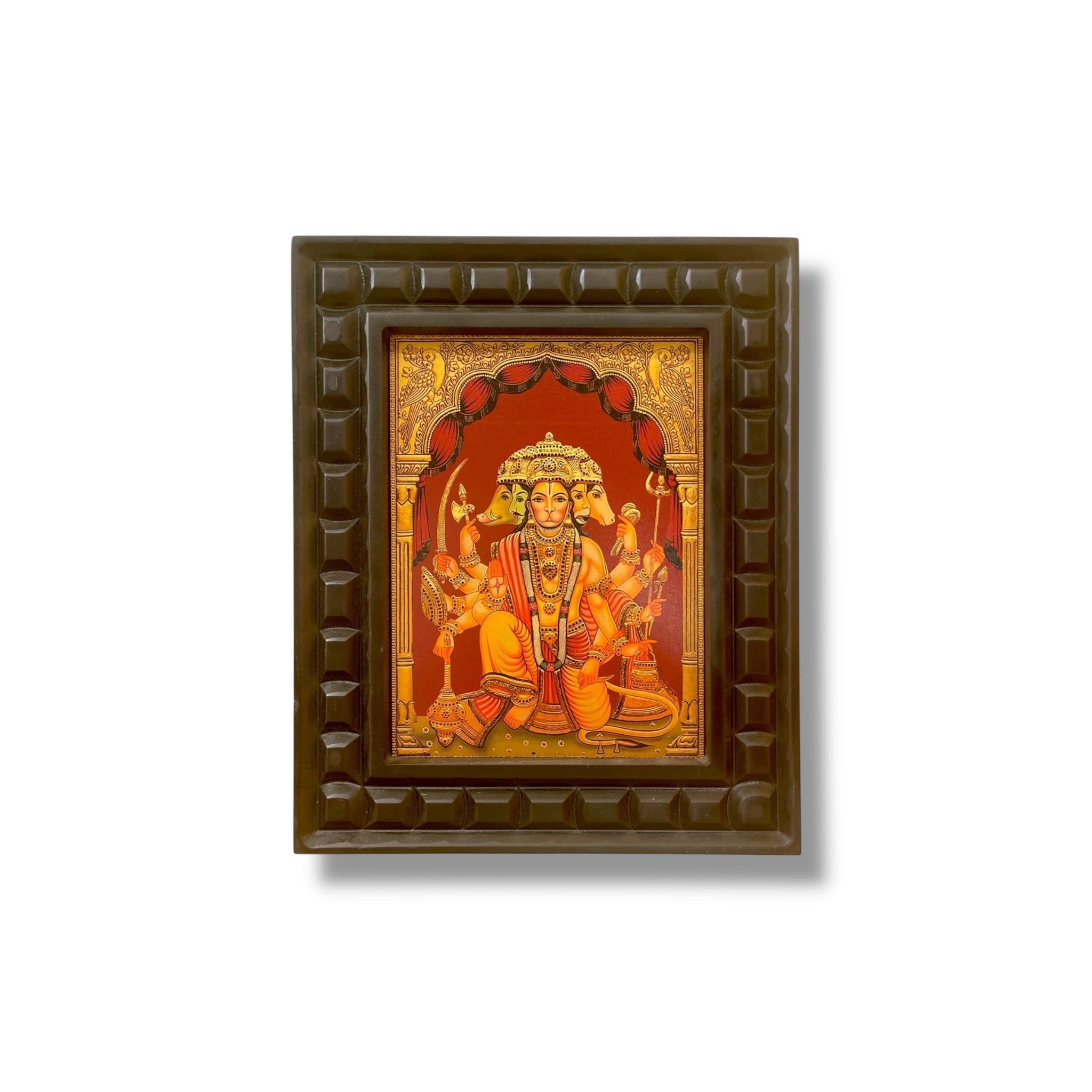 Gold Leafed Art Panchmukhi Hanuman - 2 With Wooden Frame
