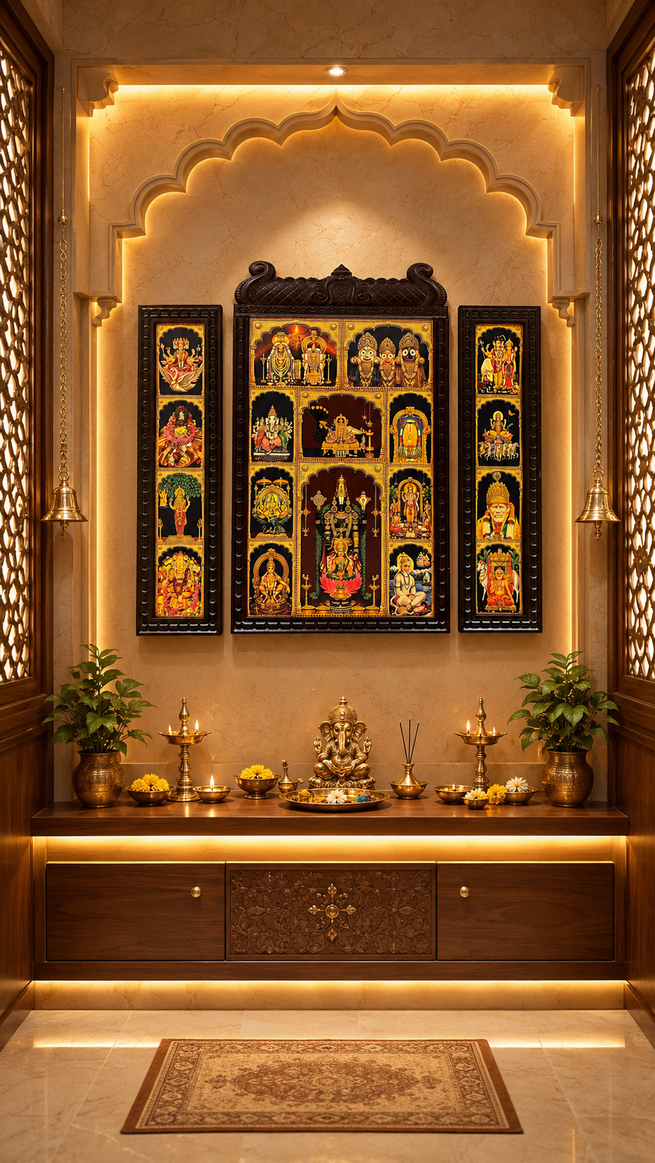 18 Gods in One Frame Gold Leaf Wall Art | Premium Engineered Wooden Temple Frame