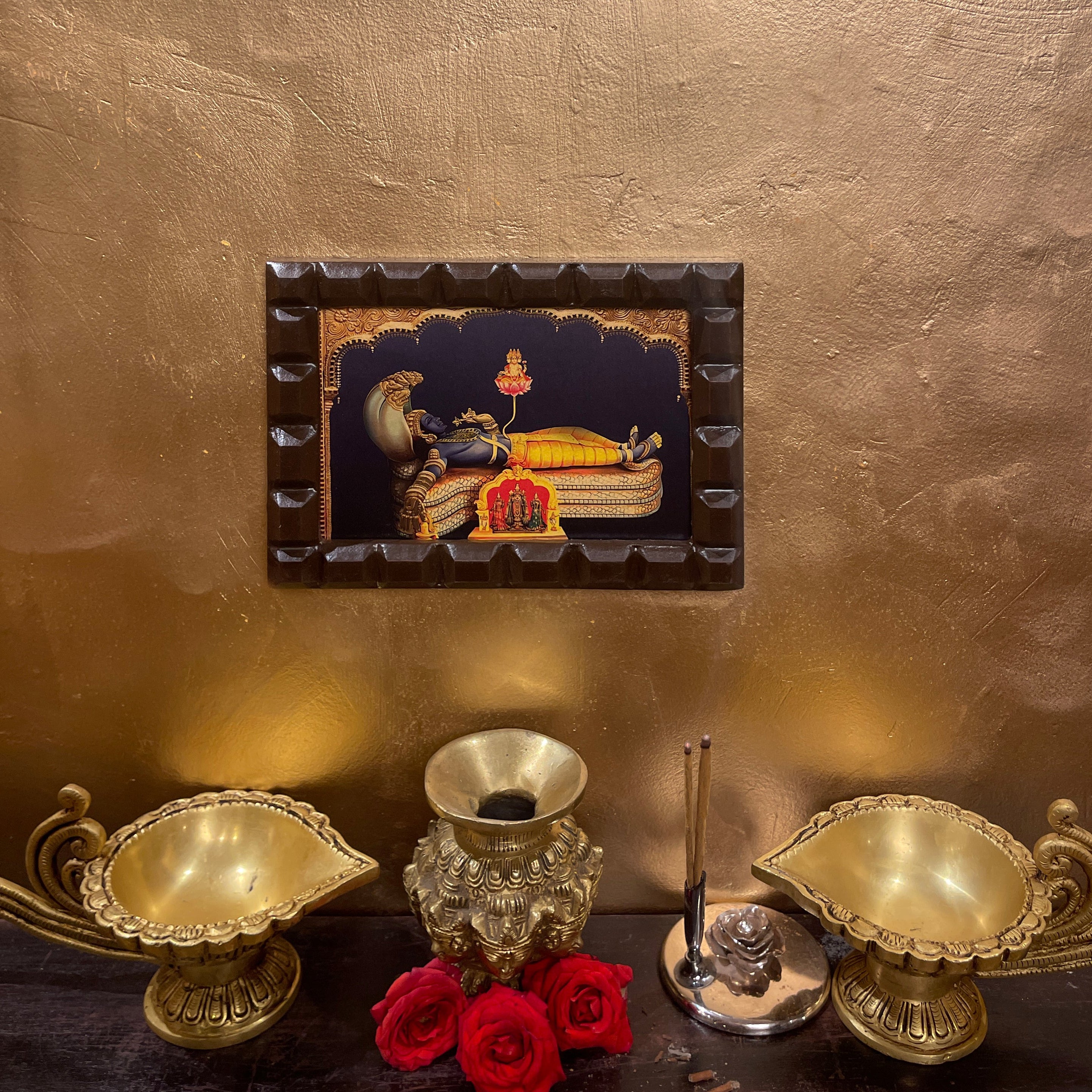Ananthashayana - 2 Gold leafed artwork in wooden frame