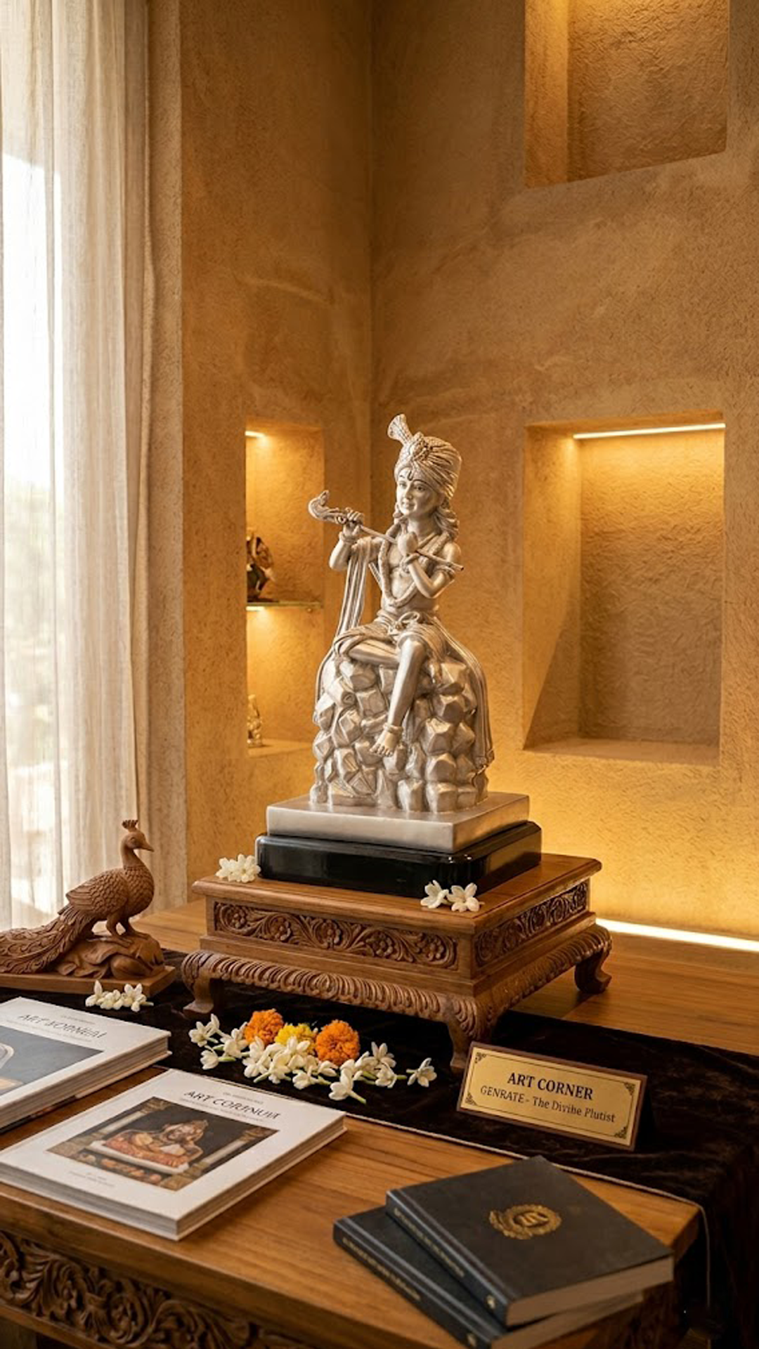 Silver Krishna Idol | 14 Inch Premium , Estudio Decor Statue for Home & Pooja Room