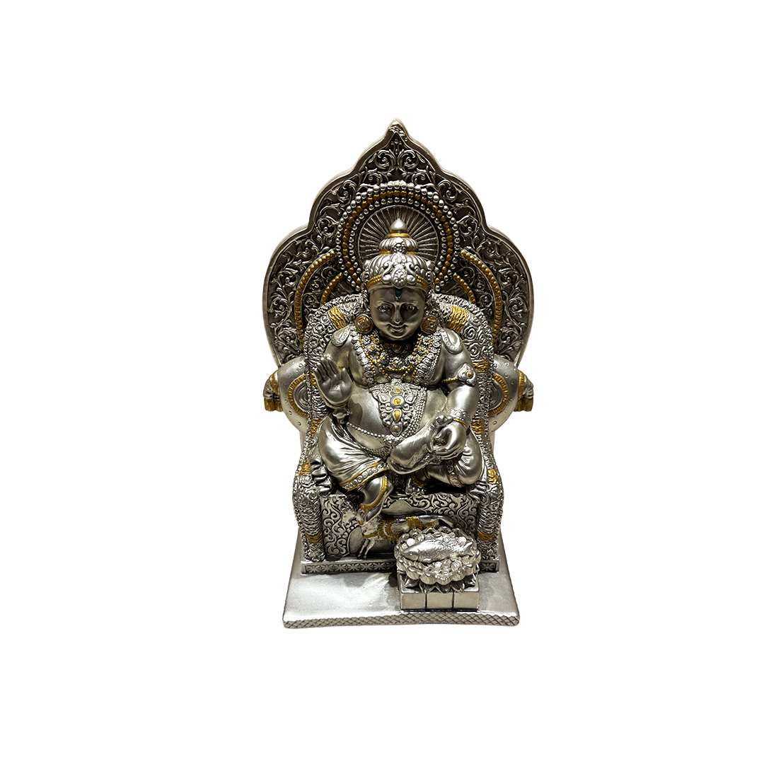 Kubera Swamy Silver Finish Idol – Vastu Wealth God Statue for Home & Office