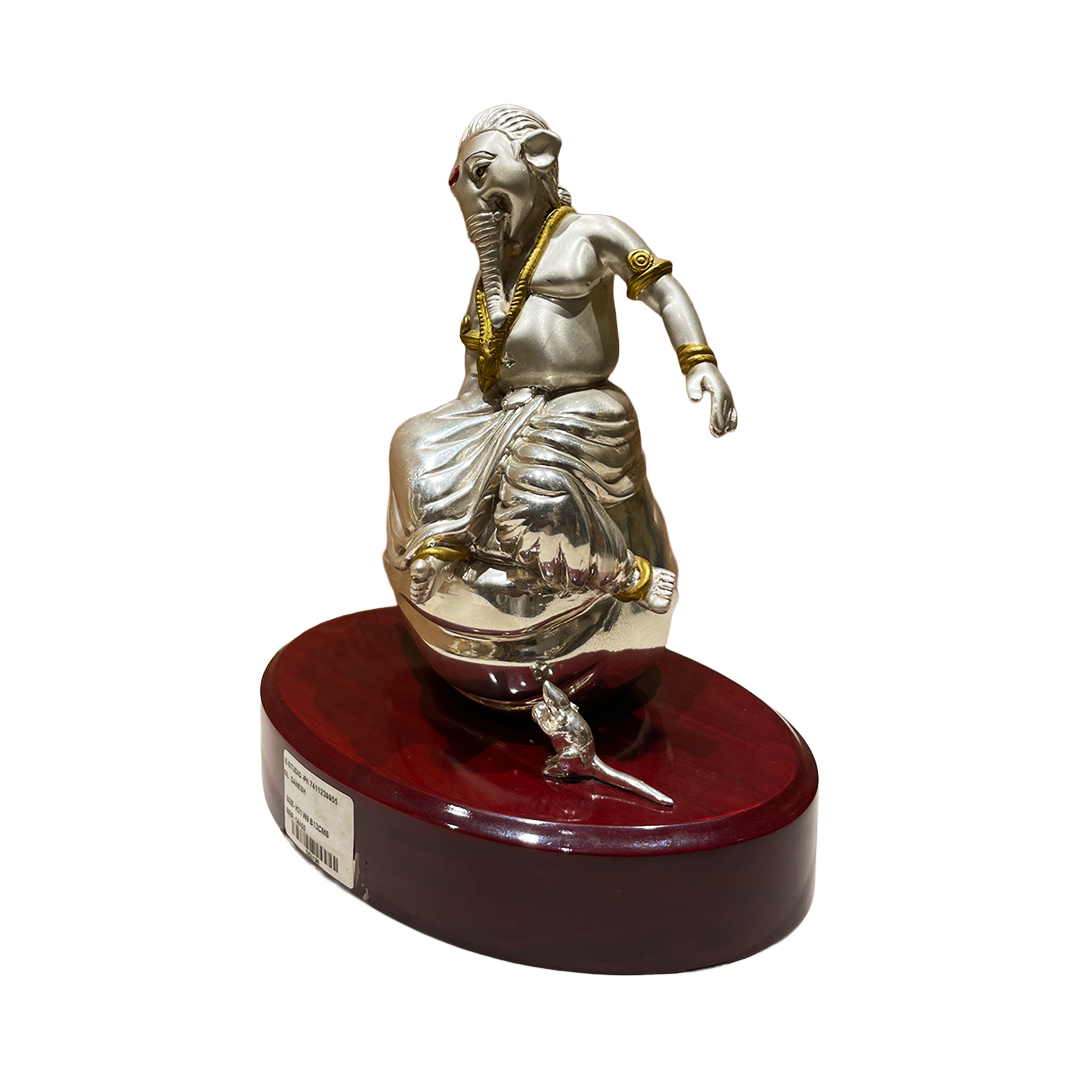 Ganesha Idol – Silver Finish Artistic Balancing Ganesha for Home, Office & Gift Decor