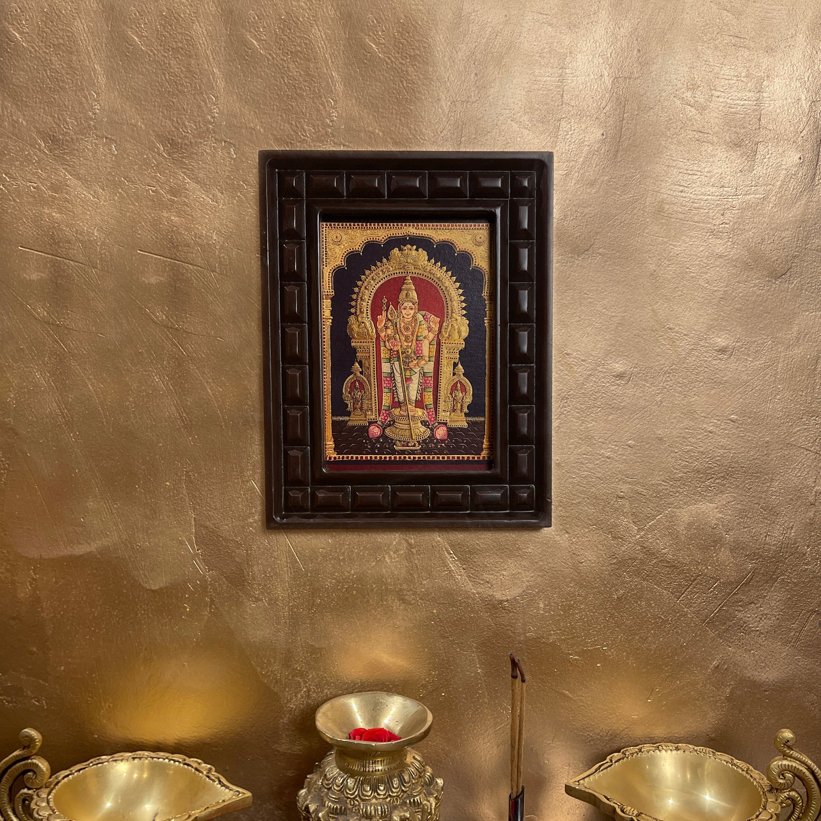 Tiruchendar Murugan Gold Leafed Art With Wooden Frame