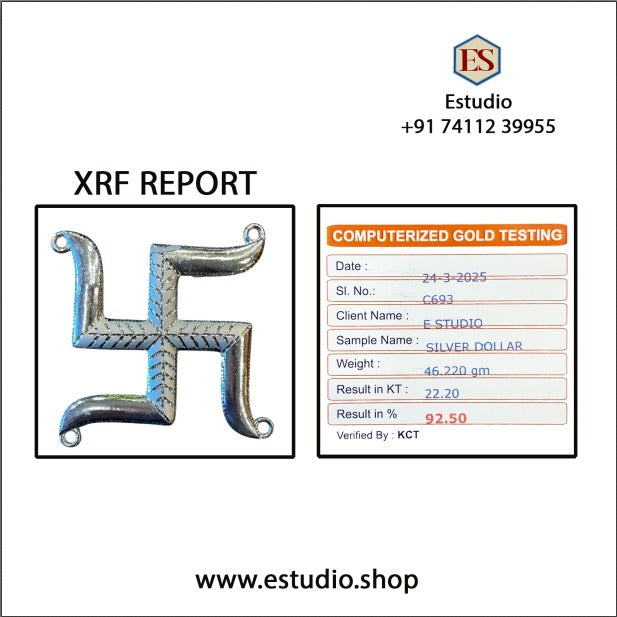 Silver Swastik on Gold Silk in Antique Gold Frame with Certificate