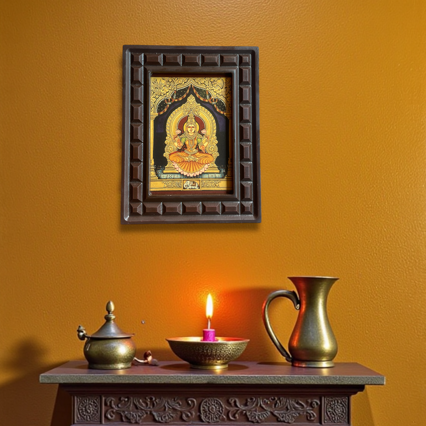 Shree Lakshmi Gold Leafed Art With Wooden Frame