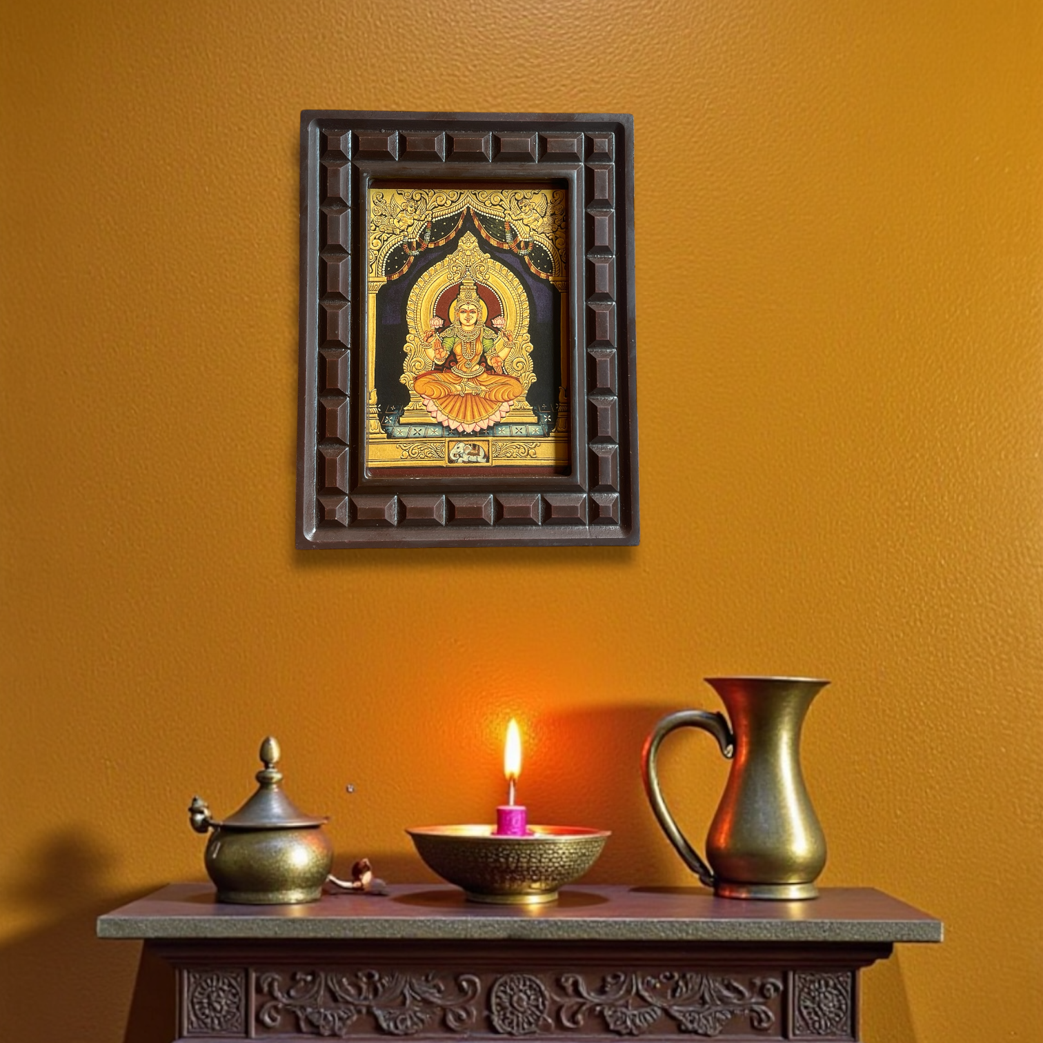 Shree Lakshmi Gold Leafed Art With Wooden Frame