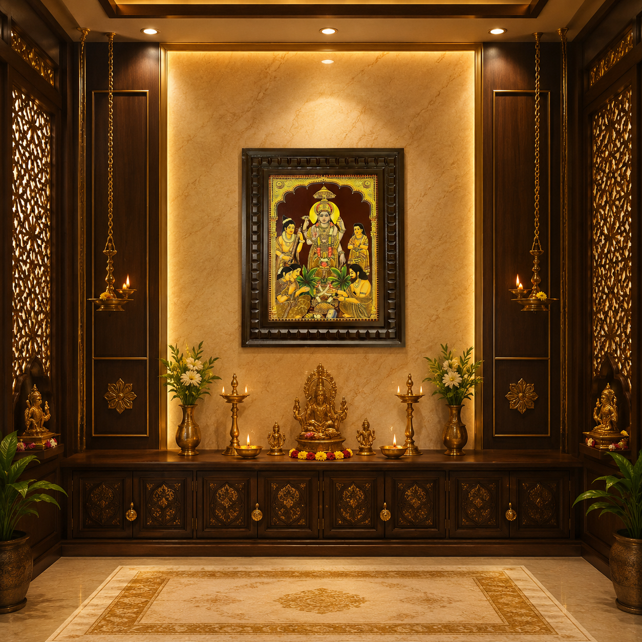 Shree Vishnu Satya Narayana Swaroop Gold Leaf Art Painting | Traditional Pooja Room Wall Decor | Premium Wooden Frame by ESTUDIO