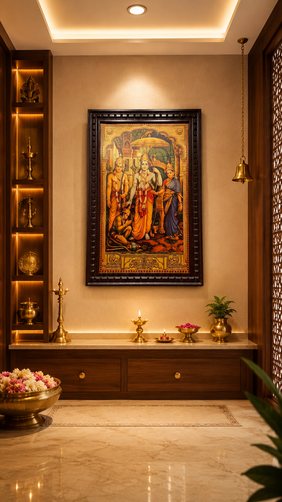 Ram Parivar Gold Leaf Artwork in Engineered Wooden Frame | Premium Luxury Wall Decor for Pooja Room | ESTUDIO