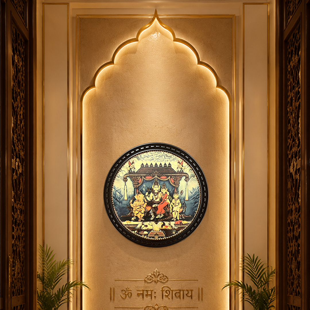 Shiva Parivar - Gold Leaf Wall Art Frame | Lord Shiva Family Decor