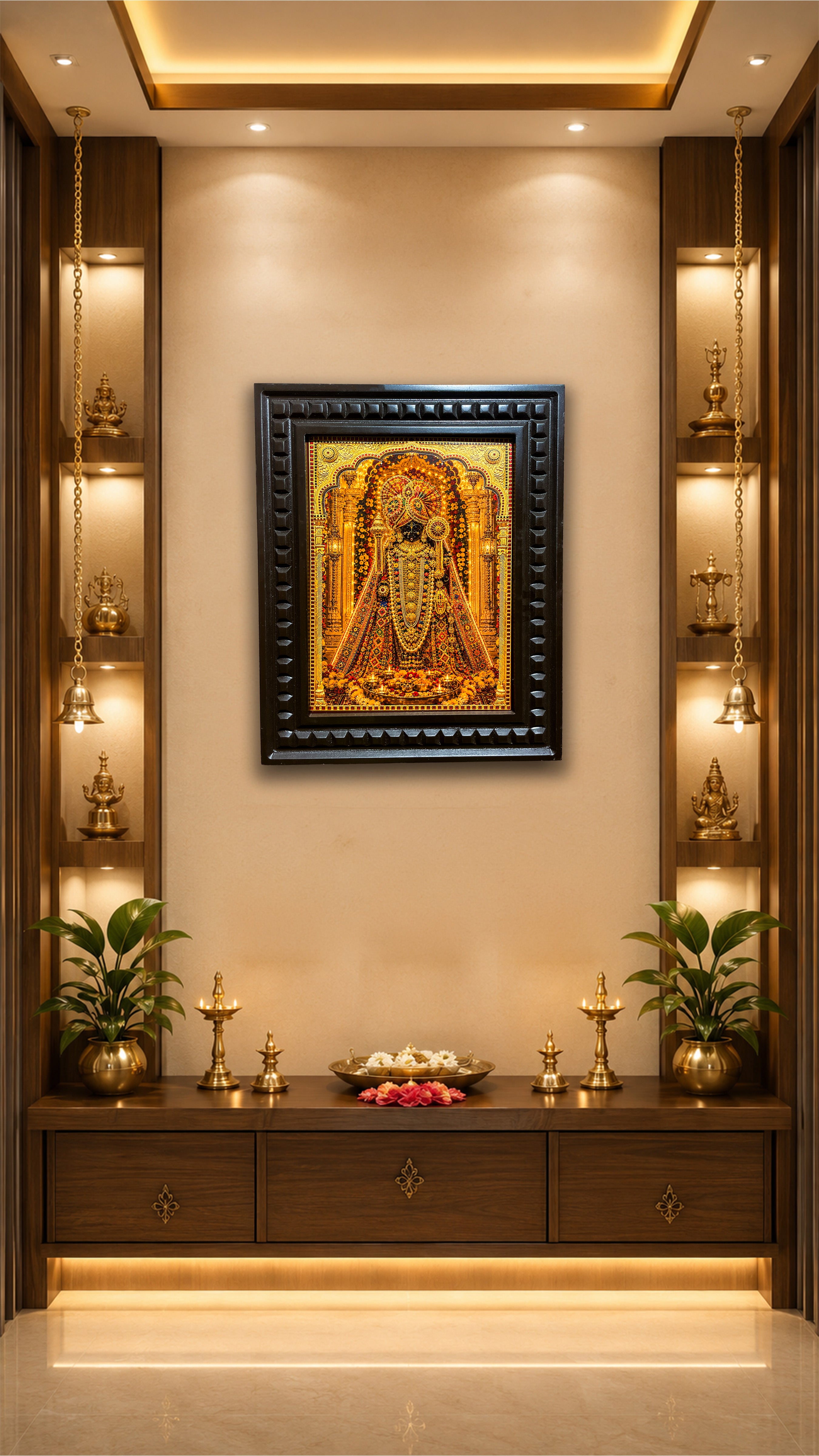 Lord Dwarkadhish  Gold Leaf Artwork | Luxury Pooja Room Wall Art