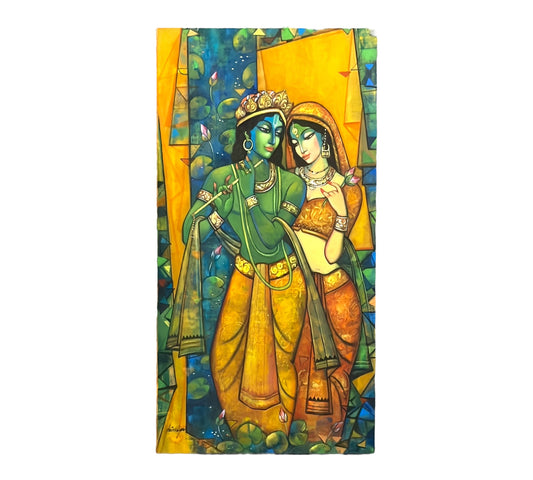 Divine Embrace: Krishna and Radha in Expressionist Harmony