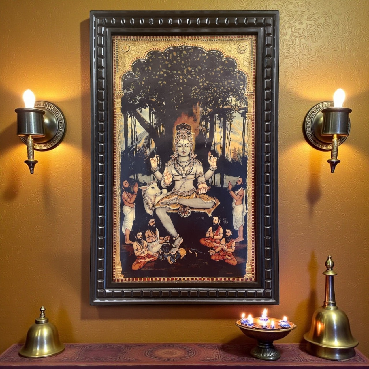 Dakshinamurthy Gold Leafed Art With Wooden Frame