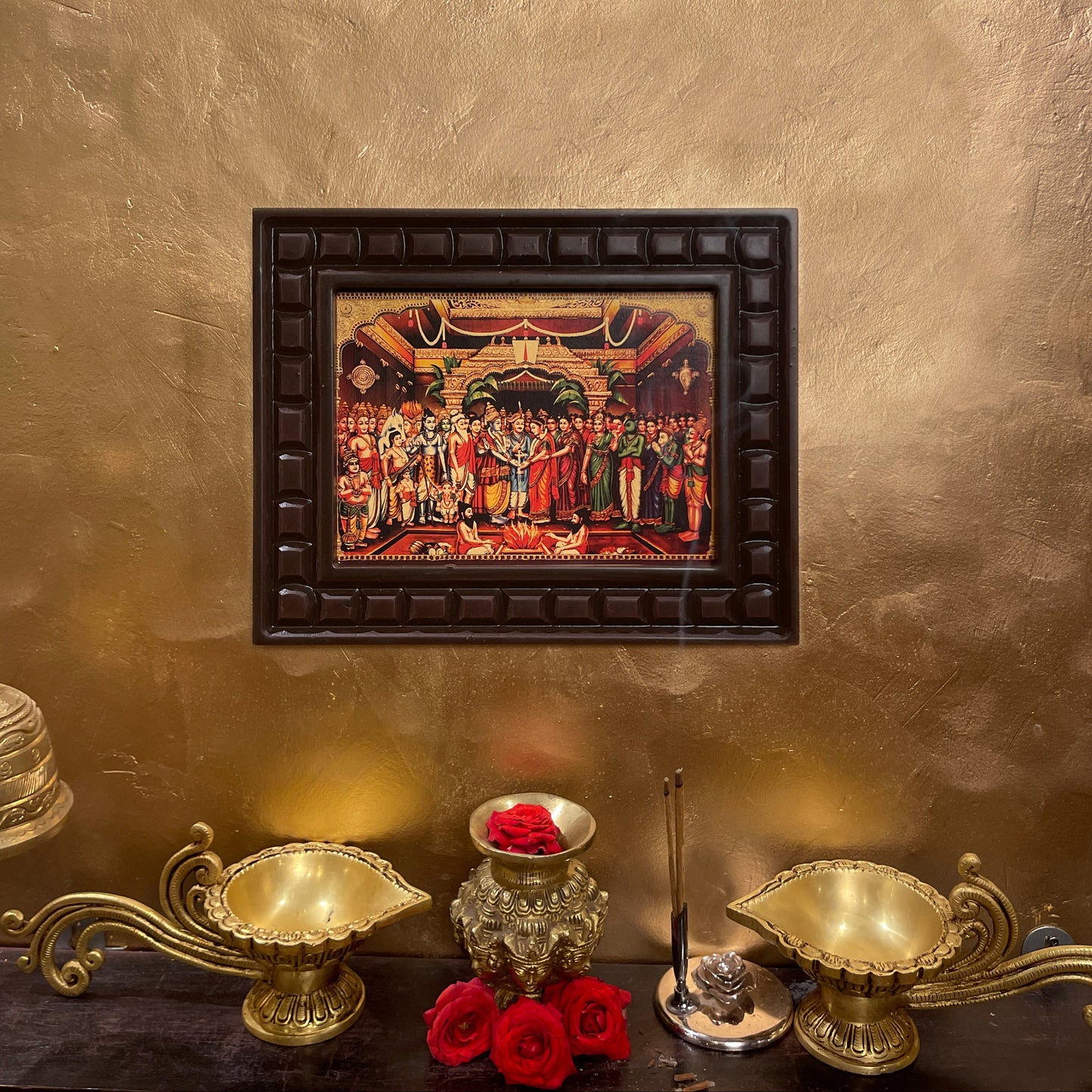 Srinivasa Kalyanam Gold foiled artwork in wooden frame