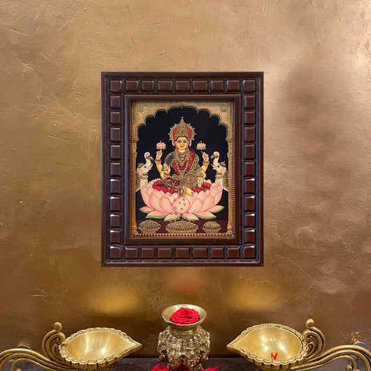 Goddess Lakshmi Gold Leaf Art in Wooden Frame